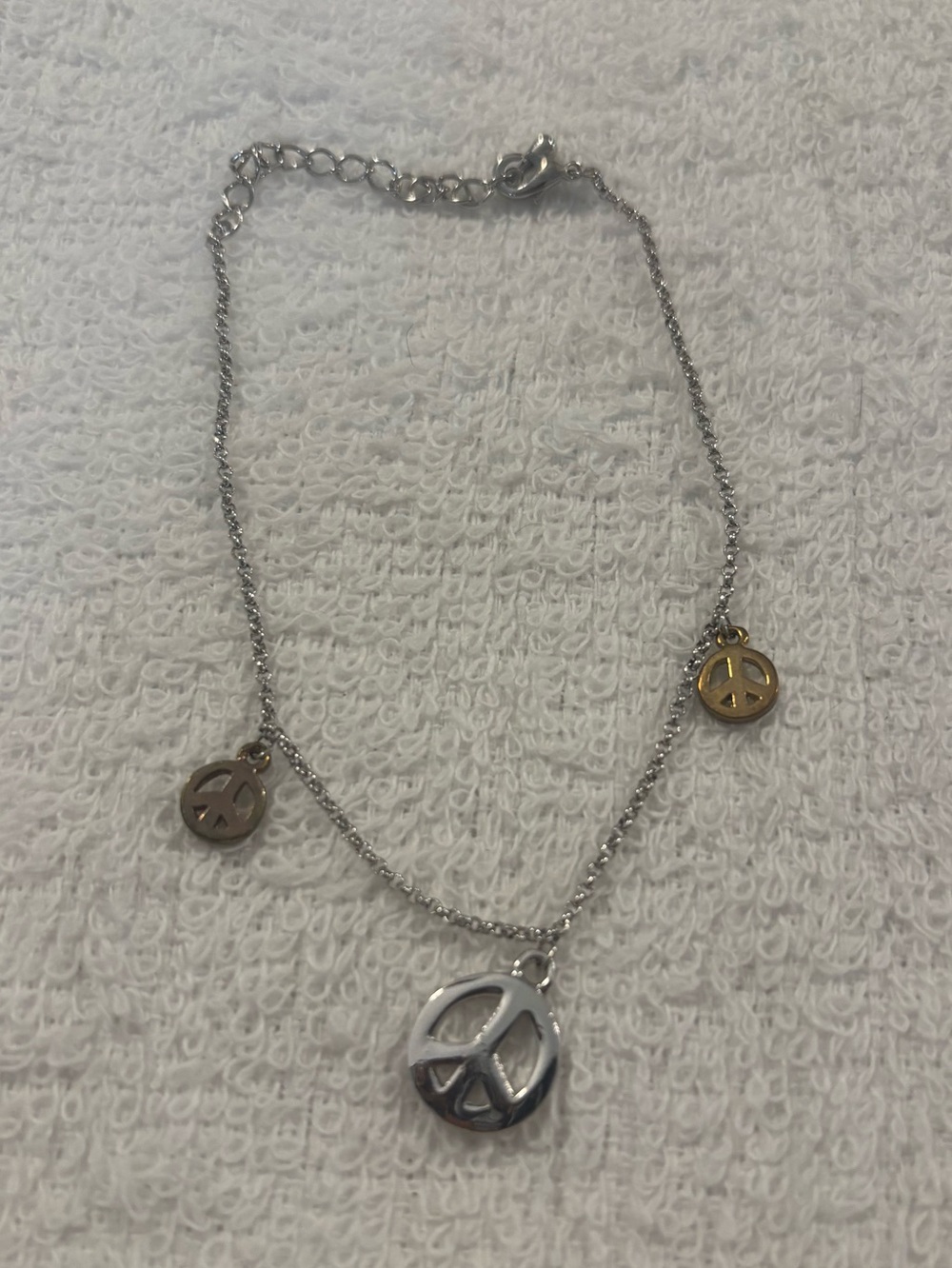 peace sign charm anklet 8-10”